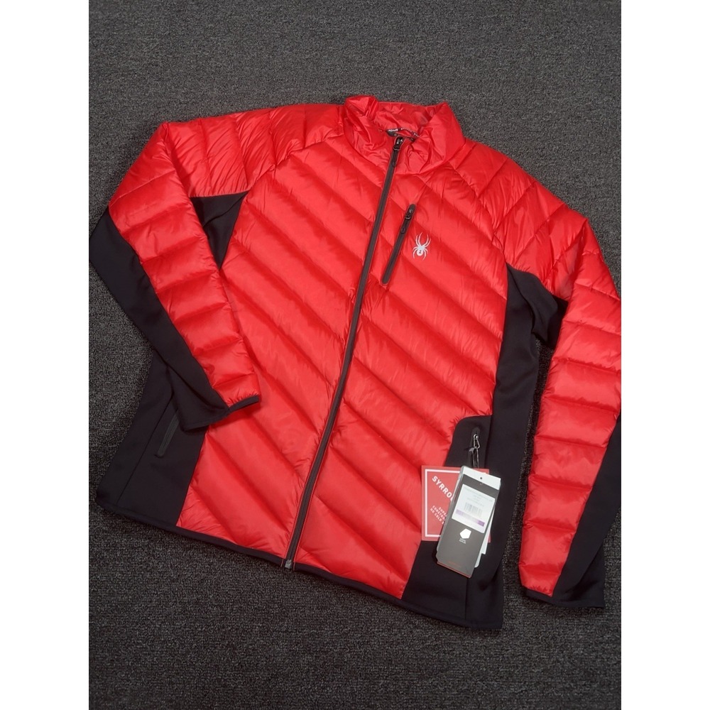 New Spyder Jacket Men's 2XL Red Syrround Down Full Zip Puffer Hybrid $229